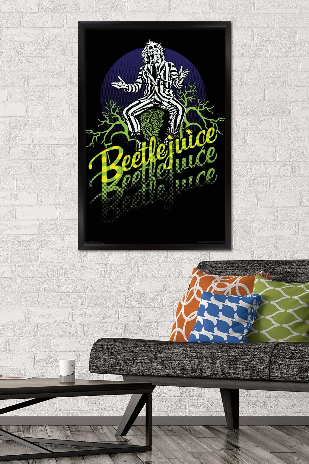 Trends International Beetlejuice - Yellow and Green Neon Wall Poster, 34L x 22.4W, Black Framed Version