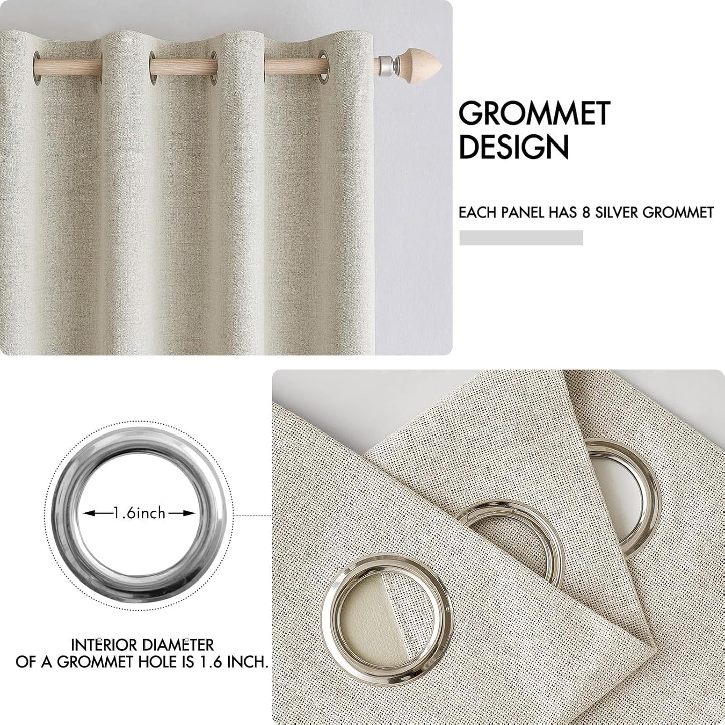 MIULEE 100% Blackout Linen Textured Curtains - Thermal Insulated Room Darkening Drapes | Cream, 52 x 45 Inch (2 Panels)