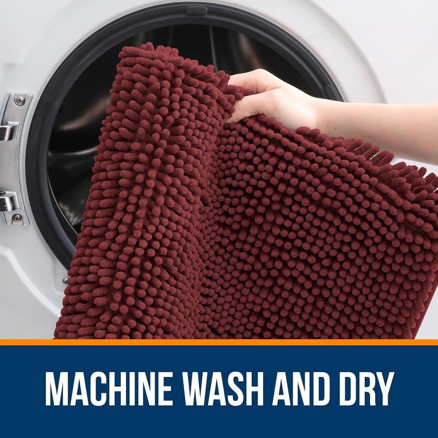 OLANLY Bathroom Runner Rugs - Soft Absorbent Chenille Bath Mats | Quick-Dry Rubber Backing, 47x20, Andorra Red-Brown