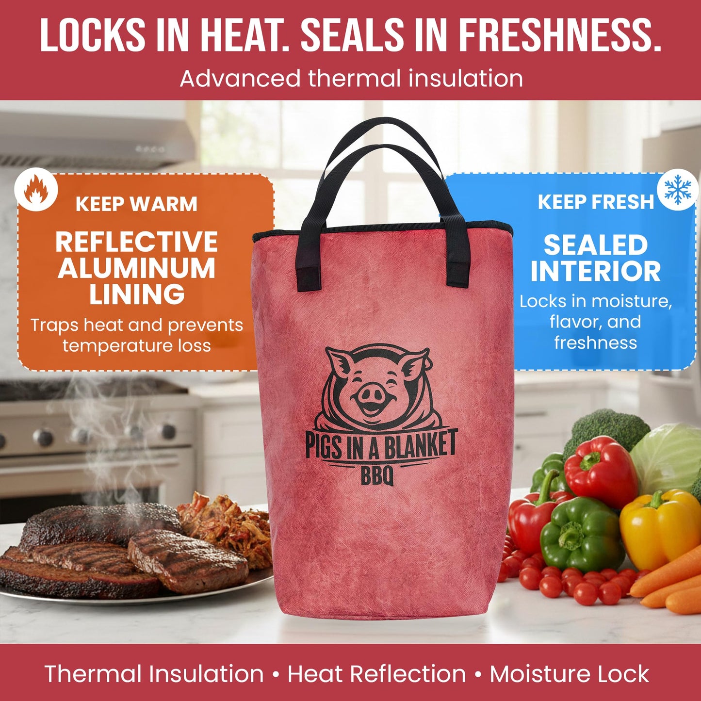 BBQ Blanket for Resting Meat (18in). Washable Insulated BBQ Bag, Reusable Meat Resting Cooler, for Brisket/Pork/Steak Gifts for Husband, Dad, BBQ Enthusiast, Gifts for Fathers Day