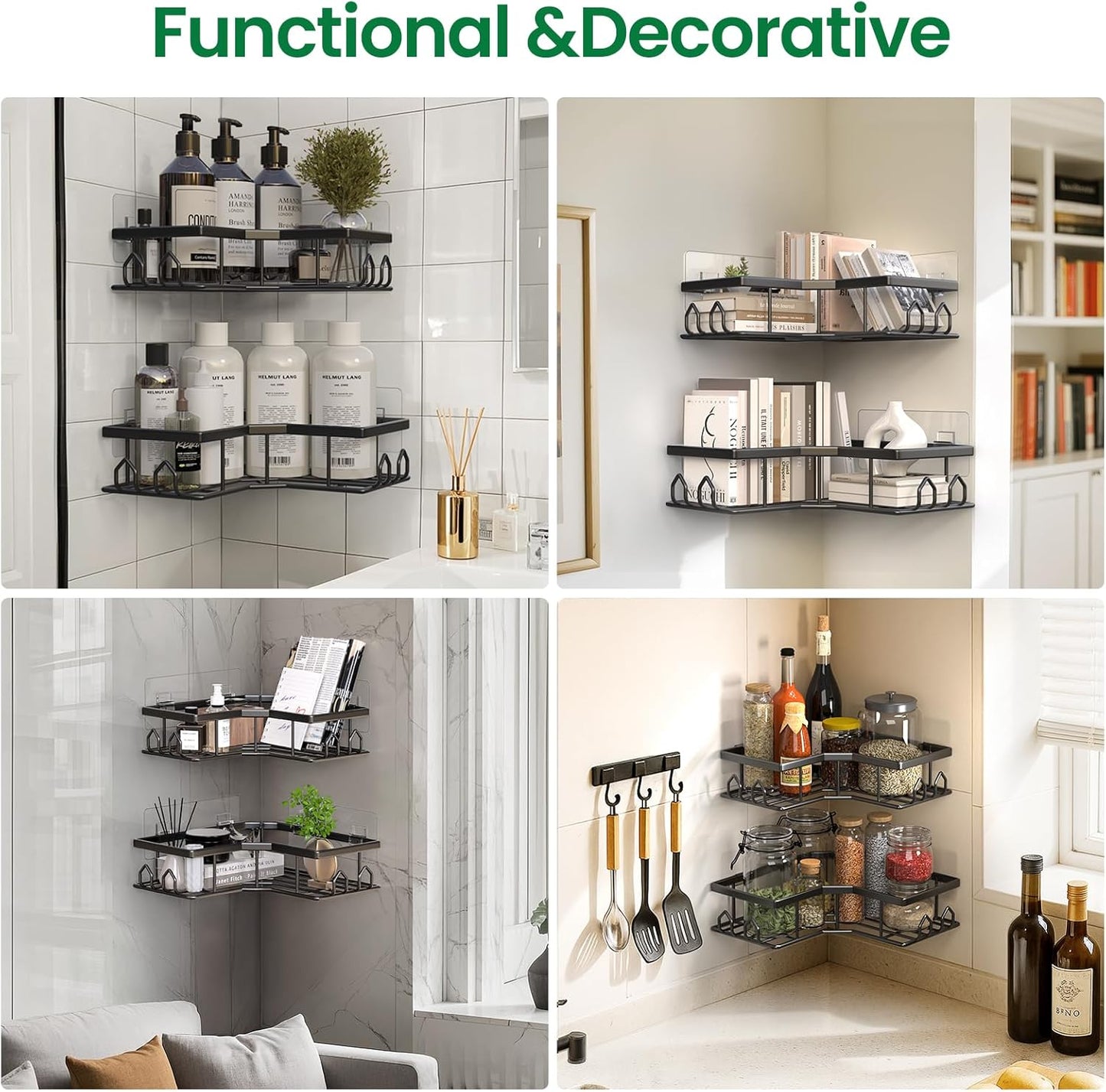Skiennix Adhesive Shower Caddy - 2 Pack Rustproof Stainless Steel Corner Shelves | No Drilling, Large Capacity