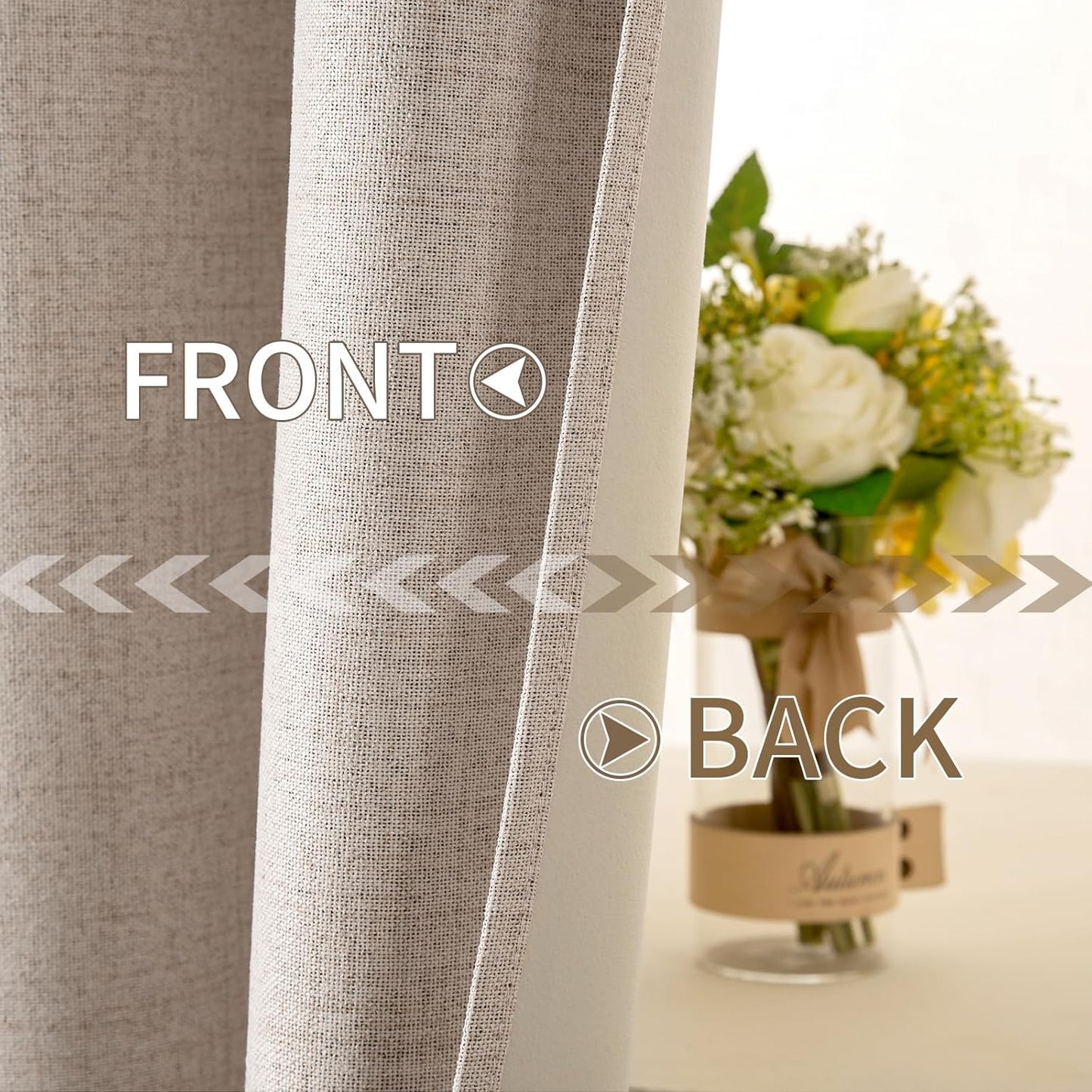 MIULEE 100% Blackout Linen Textured Curtains - Thermal Insulated Natural Beige Drapes | 52 x 80 Inch (2 Panels)