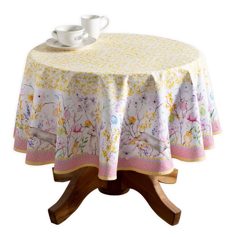 Maison d' Hermine Table Cloth Round Table 100% Cotton 69 Round Inches Tablecloth Reusable Decorative for Dining Kitchen Room Farmhouse Home Gifts for Mothers Day Spring Summer - Easter Zest