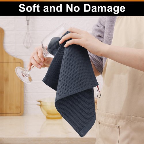 Homaxy 100% Cotton Waffle Weave Dish Cloths - 6 Pack Soft and Absorbent Dish Towels - 12 x 12 Inches Quick Dry Dish Rags - Dark Grey