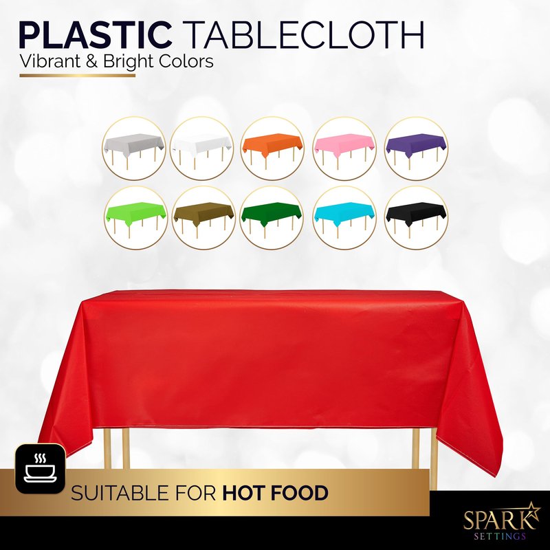 Amcrate Red Plastic Tablecloth Disposable, 6 Pack Premium Tablecloths for Rectangle Tables 54 inch. x 108 inch. Fits Tables Up to 8 Feet, Plastic Table Cloth for Party, Wedding, Holidays