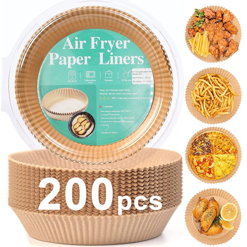 200pcs Air Fryer Disposable Paper Liner, Non-Stick Disposable Air Fryer Parchment Paper Liners, Baking Paper for Air Fryer Oil-Proof, Water-Proof, Food Grade Parchment（6.3" in Bottom, 8" on top）