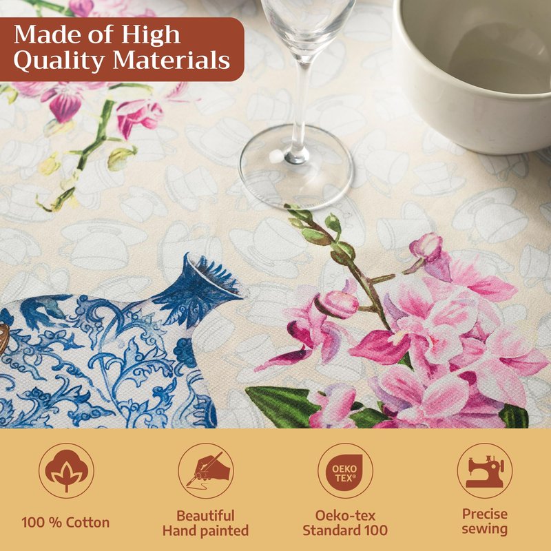 Maison d' Hermine Table Cloth Rectangle Table 100% Cotton 54 x 72 Inches Tablecloth Reusable Decorative for Dining Kitchen Room Farmhouse Home Gifts for Mothers Day Spring Summer - Canton