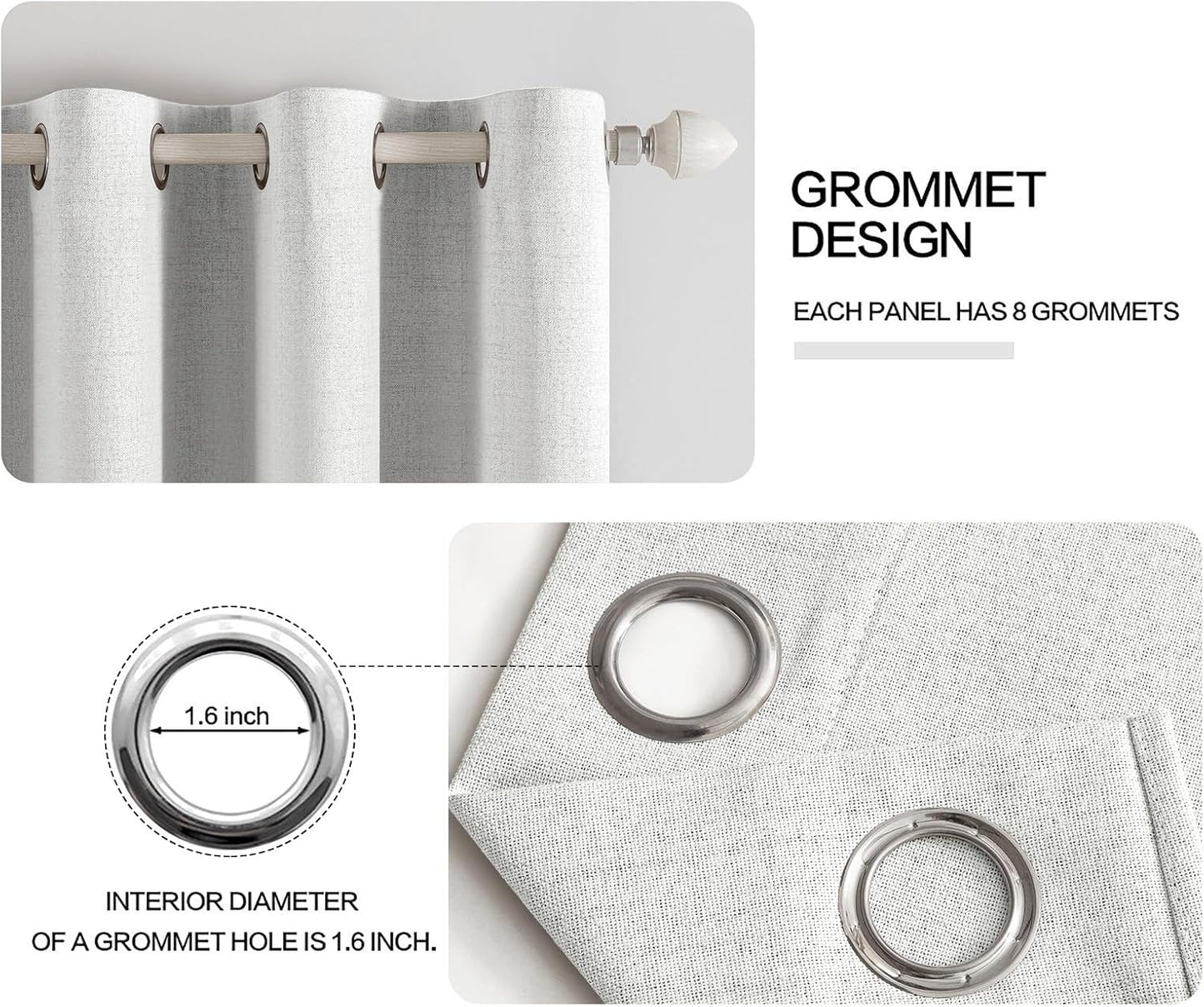 MIULEE 100% Blackout Linen Textured Curtains - Thermal Insulated Heathered White | 52 x 72 Inch (2 Panels)