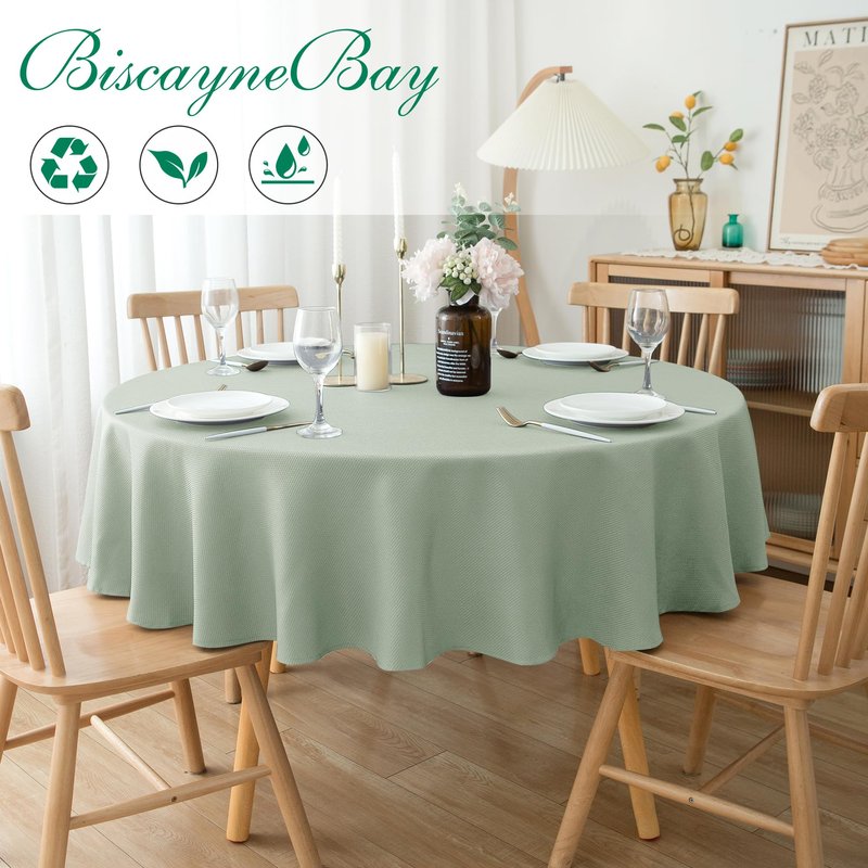 Biscaynebay Round Tablecloth 60 Inch-Sage Outdoor Fabric Table Cover-Small Circle Folding Table Cloths Linen Water Resistant Washable for Kitchen Dining Picnic Patio Outdoor Party Restaurant Tables
