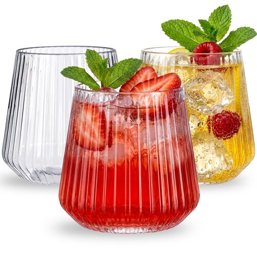 Ciaell 30 Pack Plastic Ribbed Wine Glasses - 12 OZ Thicker Origami Stemless Disposable Wine Champagne Whiskey Unbreakable Cocktail Glass, Reusable Wine Cups for Party Wedding Bar