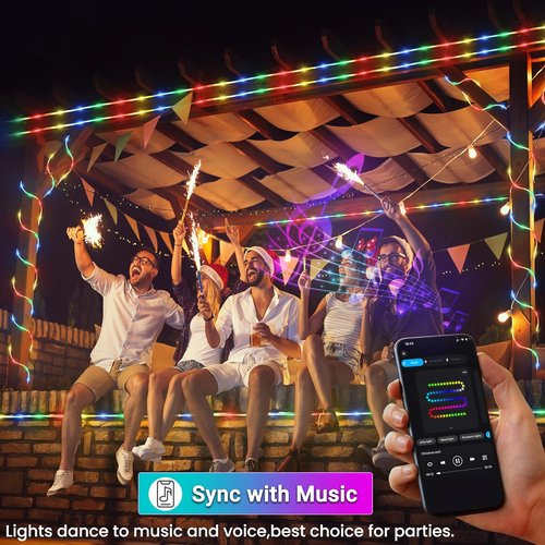 Jnaurb RGB Color Changing Rope Lights - 66ft Smart String Lights with Remote & APP Control | Waterproof Music Sync