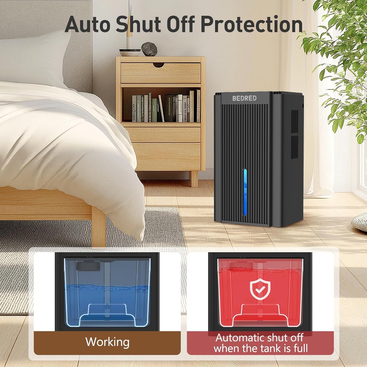 Skiennix Dehumidifier - 95OZ Capacity for 1000 Sq.Ft | Quiet Operation with Auto Shut Off & 7 Color Ambient Light (Black)