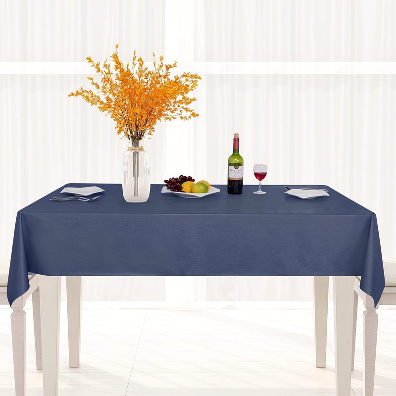 sancua 100% Waterproof Rectangle PVC Tablecloth - 60 x 84 Inch - Oil Proof Spill Proof Vinyl Table Cloth, Wipe Clean Table Cover for Dining Tables, Buffet Parties and Camping, Greyish Blue