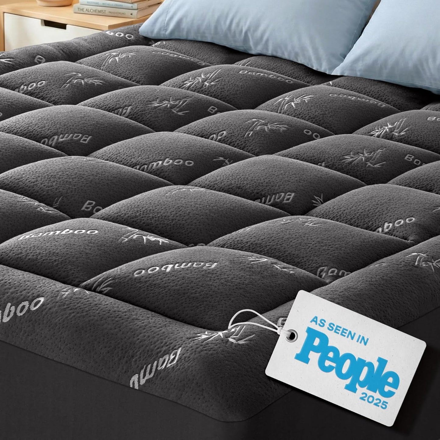 Niagara Sleep Solution Ultra Soft Twin XL Mattress Topper - Bamboo Viscose Pillow Top for Back Pain Relief | Naturally Cooling, Dark Gray