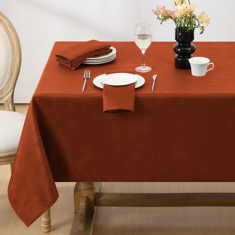 Softalker Fall Table Cloth Jacquard Rectangle Tablecloth Waterproof Spillproof Table Cover Burnt Orange for Autumn Harvest Thanksgiving Decoration (60x104 Inch,Rust Red Swirl)