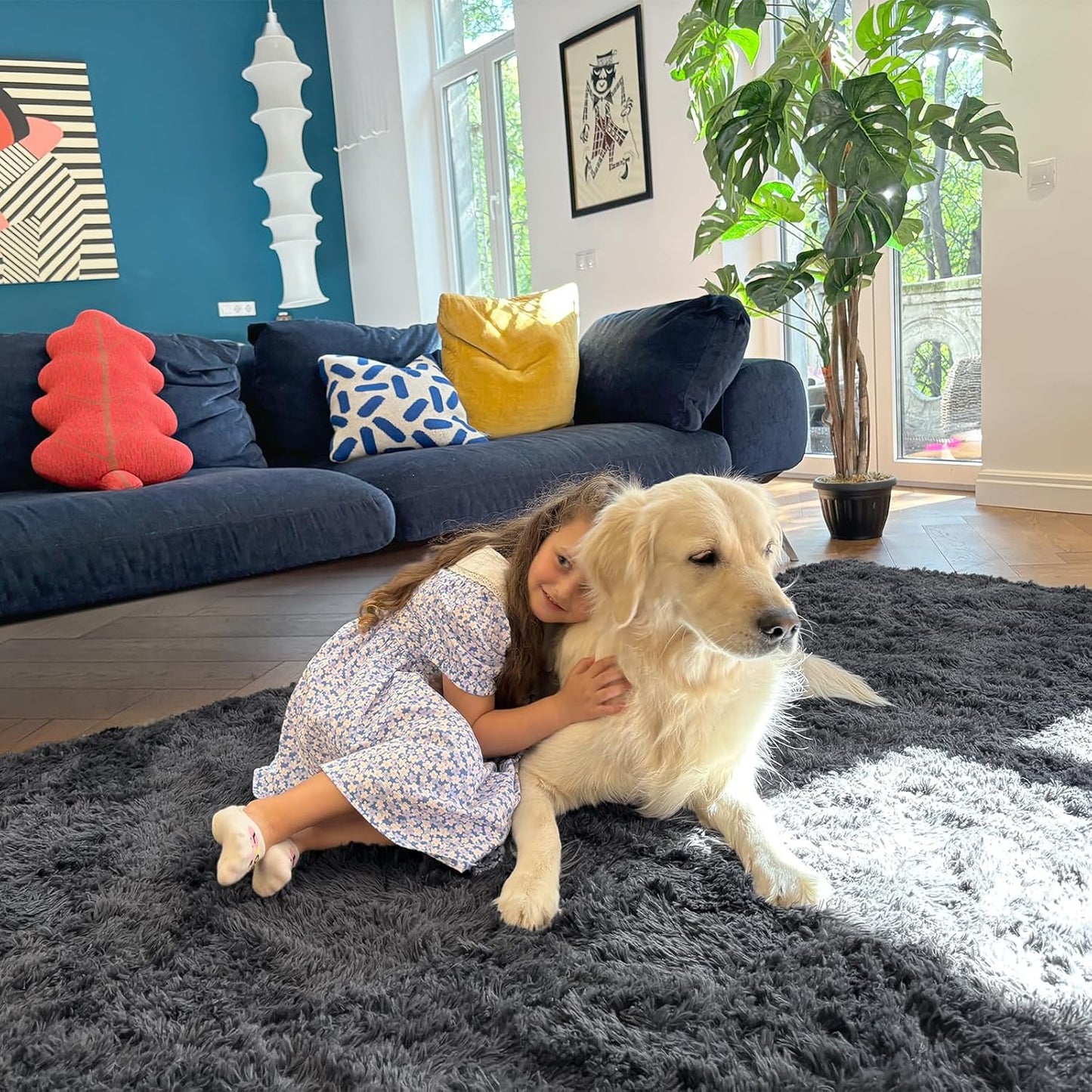 OLANLY Soft Fluffy Shaggy Small Rug - Machine Washable Indoor Carpet for Bedroom & Nursery, Grey
