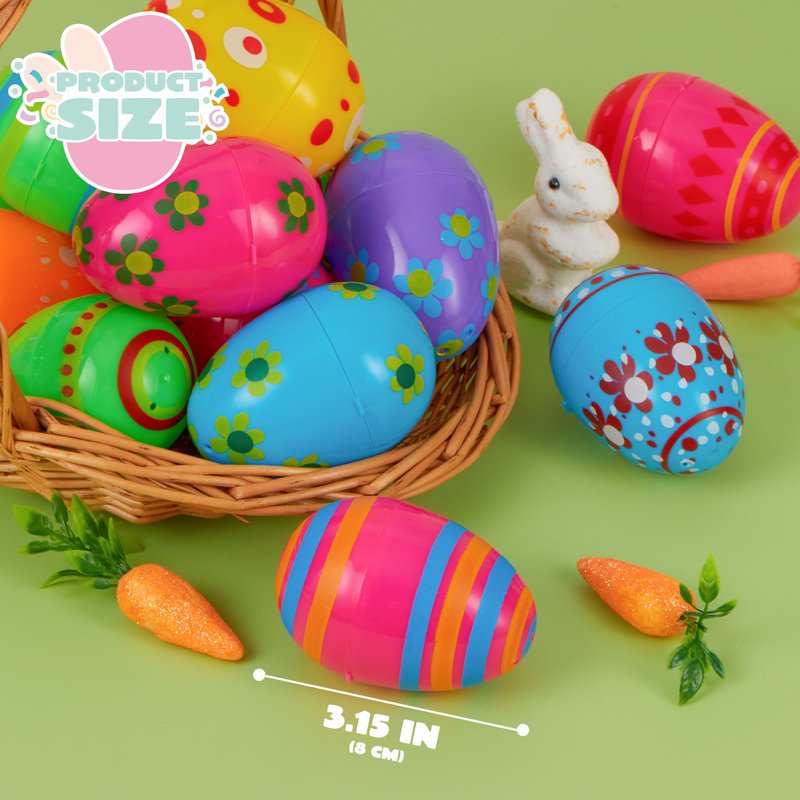 JOYIN 3.15Inch Printed Plastic Eggs Colorful, Fillable Empty Eggs Bulks for Easter Hunt Event, Party Favor-50 pcs