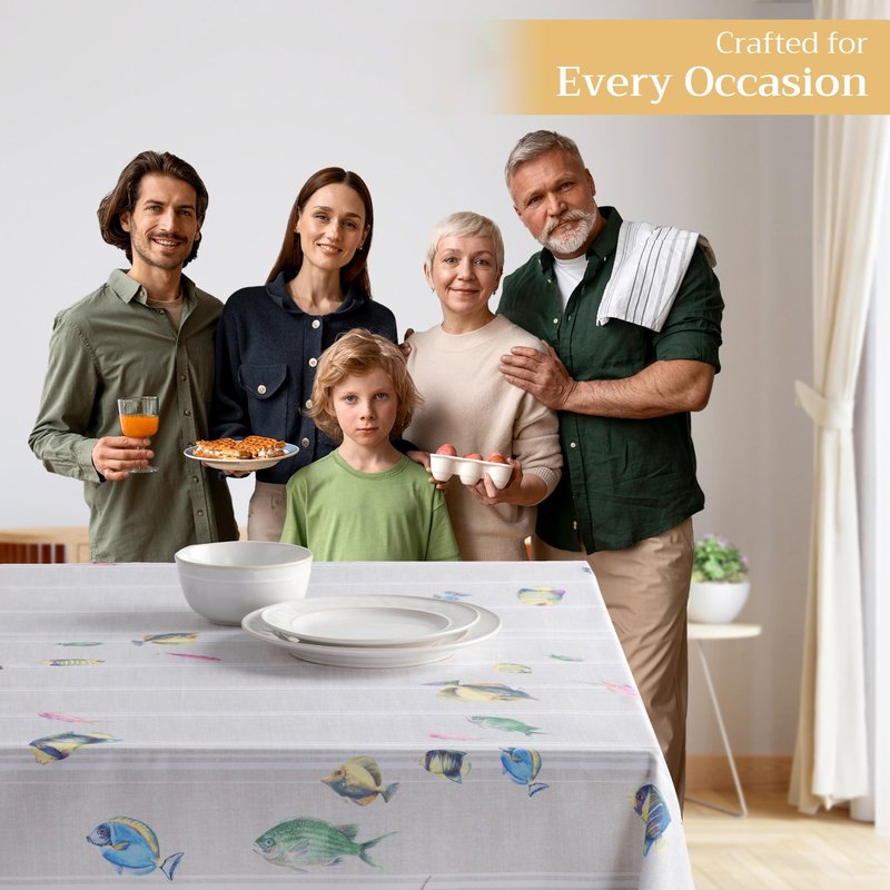 Maison d' Hermine Table Cloth Rectangle Table 100% Cotton 54 x 72 Inches Tablecloth Reusable Decorative for Dining Kitchen Room Farmhouse Home Gifts for Mothers Day Spring Summer - Poisson