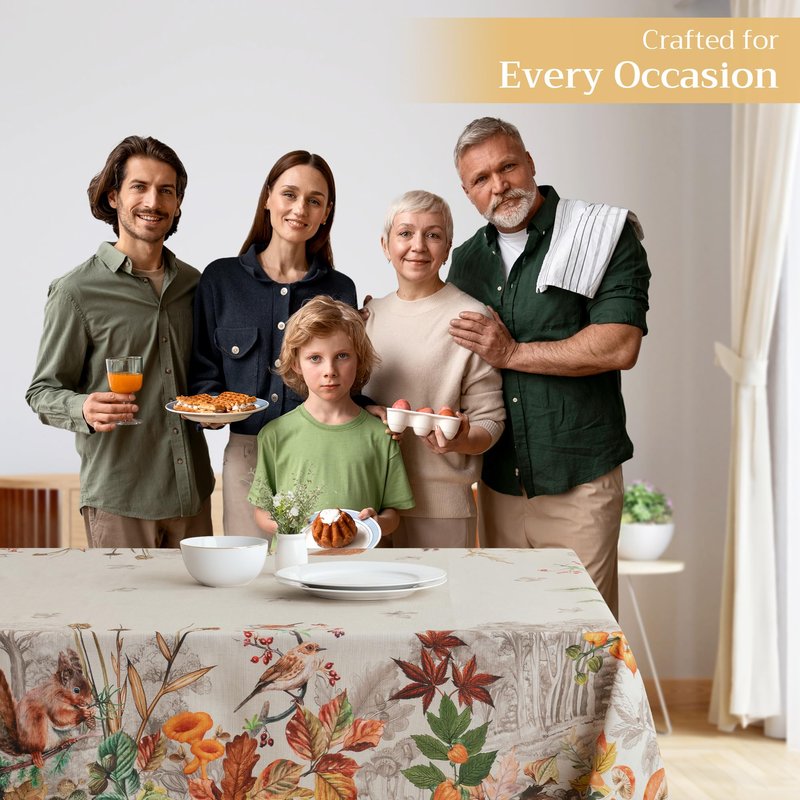 Maison d' Hermine Table Cloth Square Table 100% Cotton 54 x 54 Inches Fall Tablecloth Reusable Everyday Use for Thanksgiving Christmas Decorations Dining Farmhouse Party (Recolte)