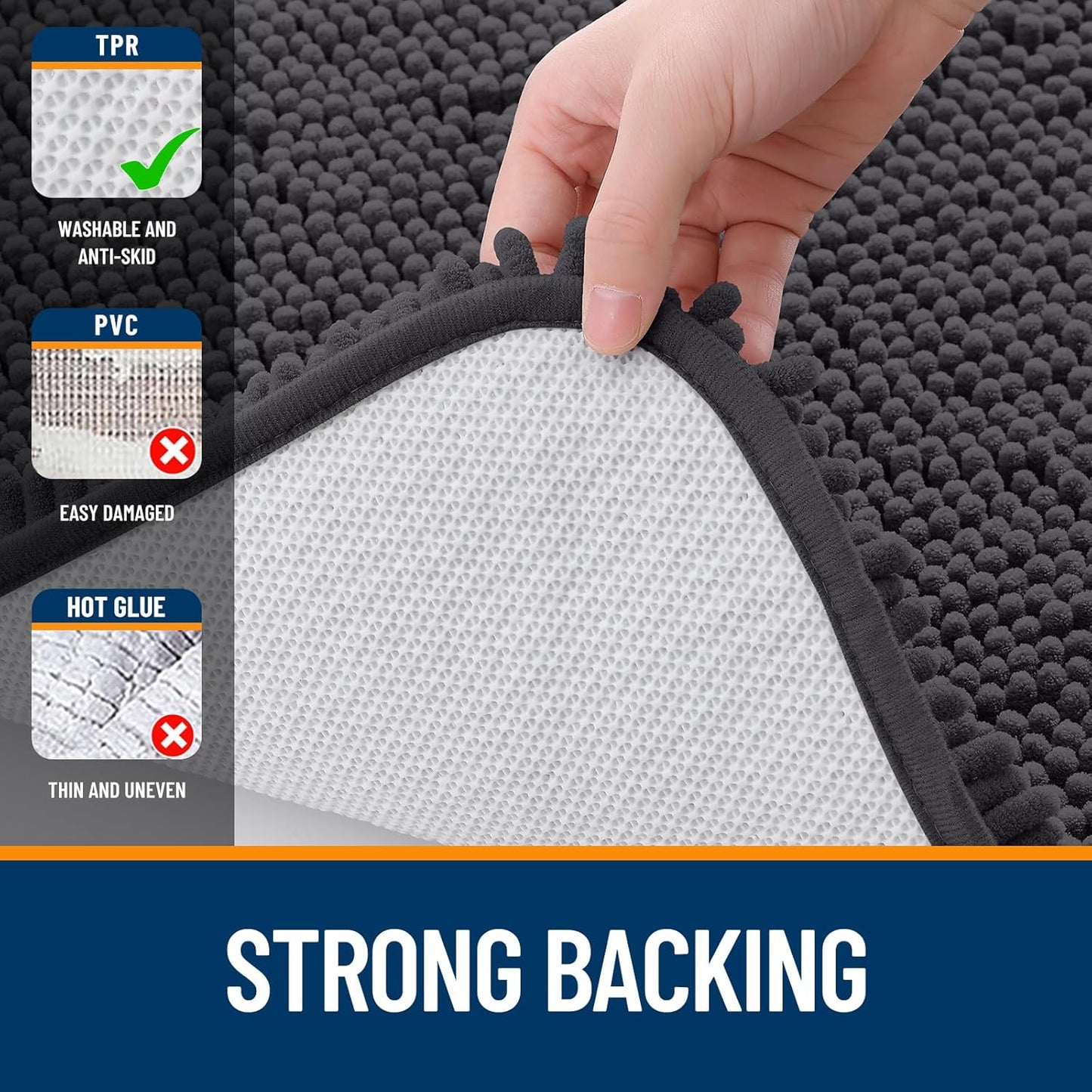 OLANLY Bathroom Rugs - Extra Soft Chenille Bath Mats with Rubber Backing | Quick Dry, 30x20, Dark Grey