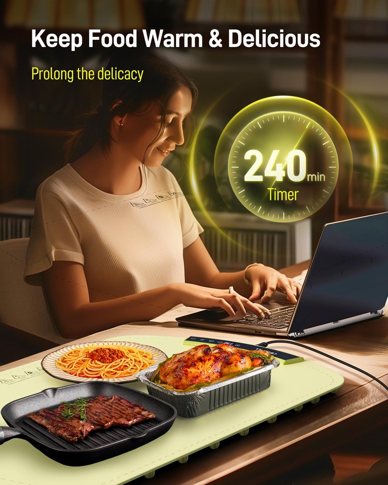 COLDFILL Warming Mat for Food - Electric Warming Tray with 8 Temperature Settings, Full-Surface Heat in 5s, 4 Hours Auto Shut-Off, for Parties, Buffet & Thawing
