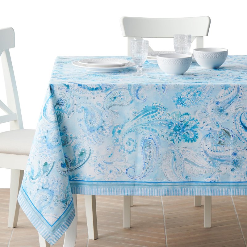 Maison d' Hermine Premium Table Cloth Rectangle Table 100% Combed Cotton 140 x 70 Inches Tablecloth Reusable Decorative for Dining Room, Farmhouse, Home, Party, Festive & Wedding - Paisley Blues