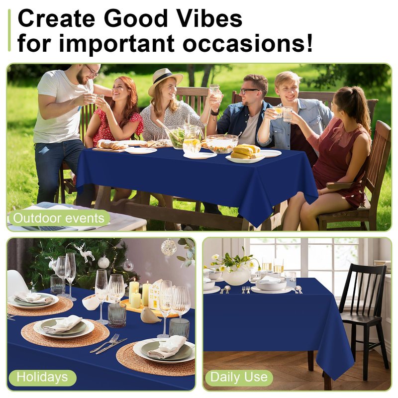 QIKSION Navy Blue Plastic Table Cloth Disposable 2 Pack, 54 x 108 Inch Tablecloths for Party, Graduation, Patriotic, Veterans Day Decorations, Dark Blue Rectangle Table Cover