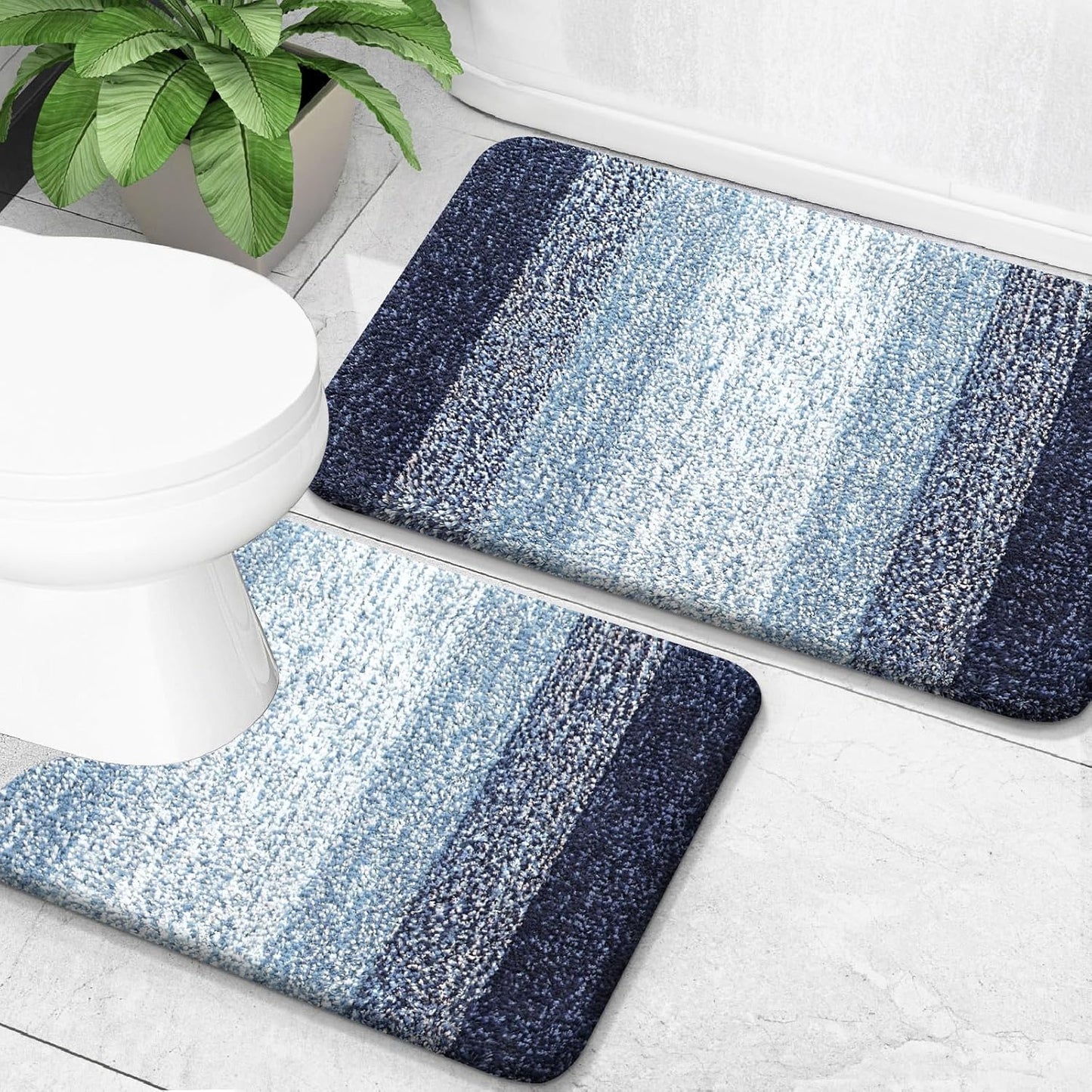 OLANLY Ombre Bath Rug Set - Soft & Absorbent 2-Piece Bathroom Rugs in Airy Blue | 24x16 & 30x20 Inches