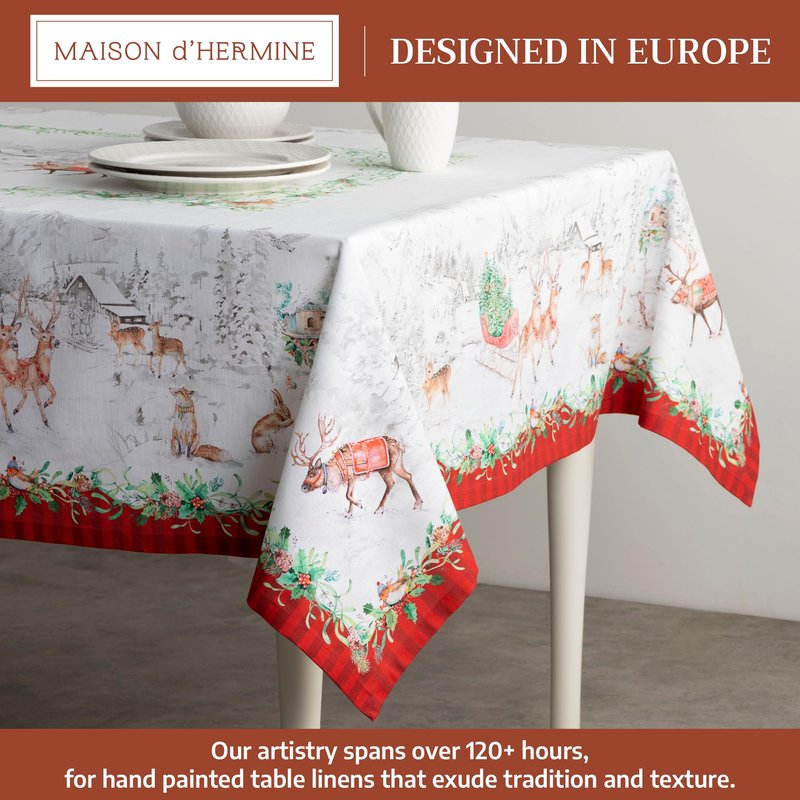Maison d' Hermine Table Cloth Rectangle Table 100% Cotton 70 x 108 Inches Fall Tablecloth Reusable Everyday Use for Thanksgiving Christmas Decorations Dining Farmhouse Party (Christmas Tradition)