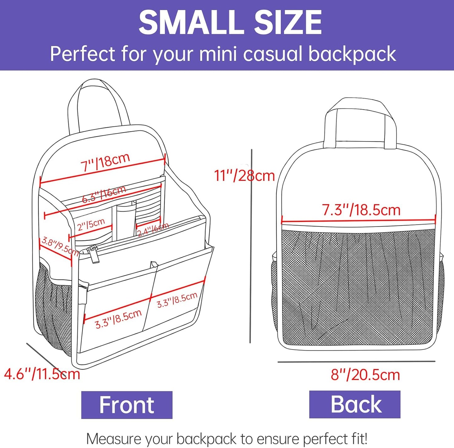 Small Backpack Organizer Insert for Casual and Fashion Backpack - S