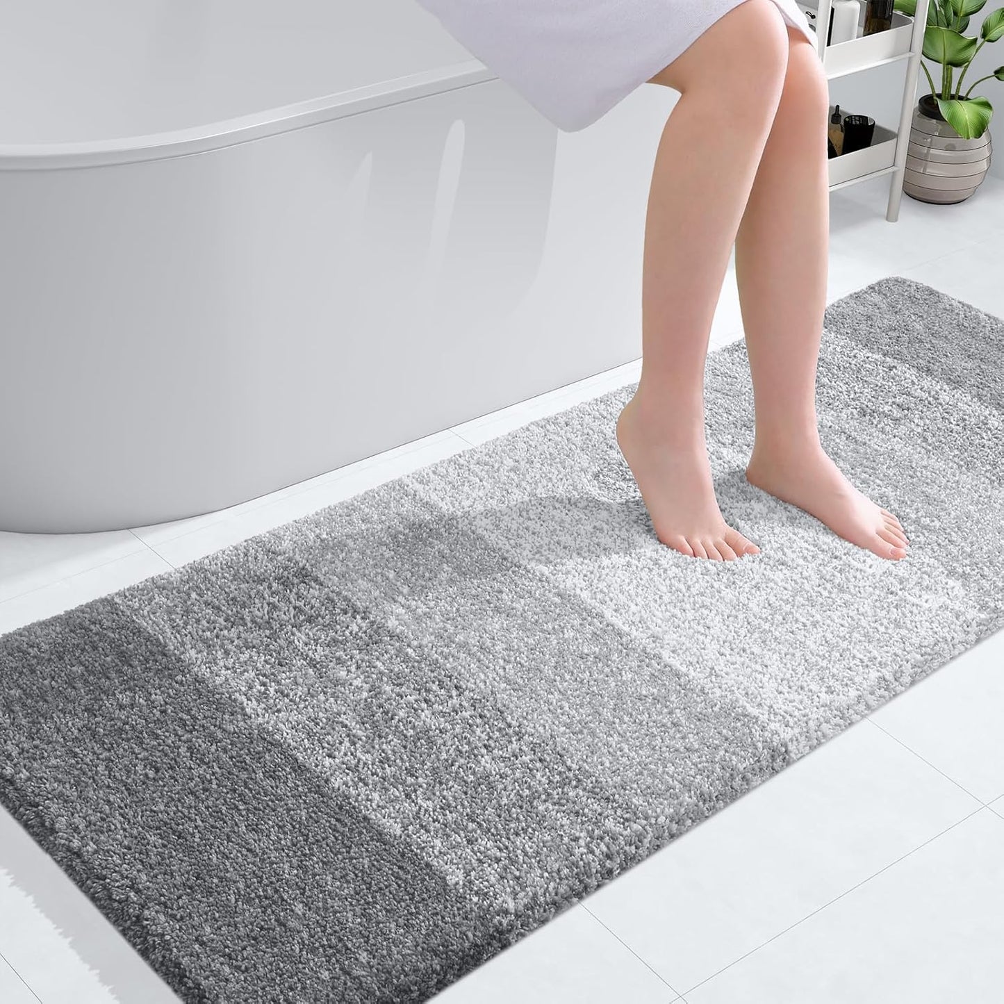 OLANLY Large Bath Rug Mat - Extra Soft Microfiber with Rubber Backing | Quick Dry & Washable - Light Grey 40x24