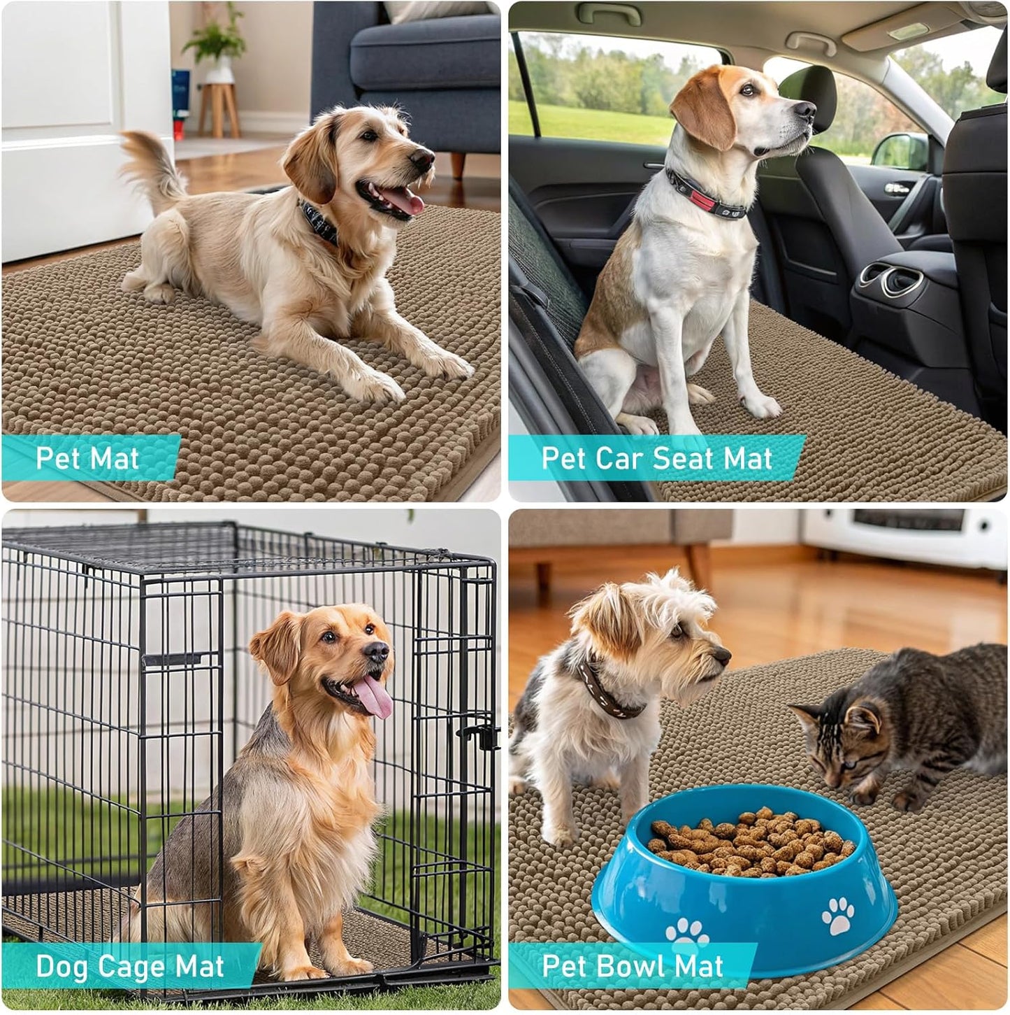 OLANLY Dog Door Mat - Absorbent Non-Slip Chenille Mat for Muddy Paws | 44x24 Tan Indoor Carpet