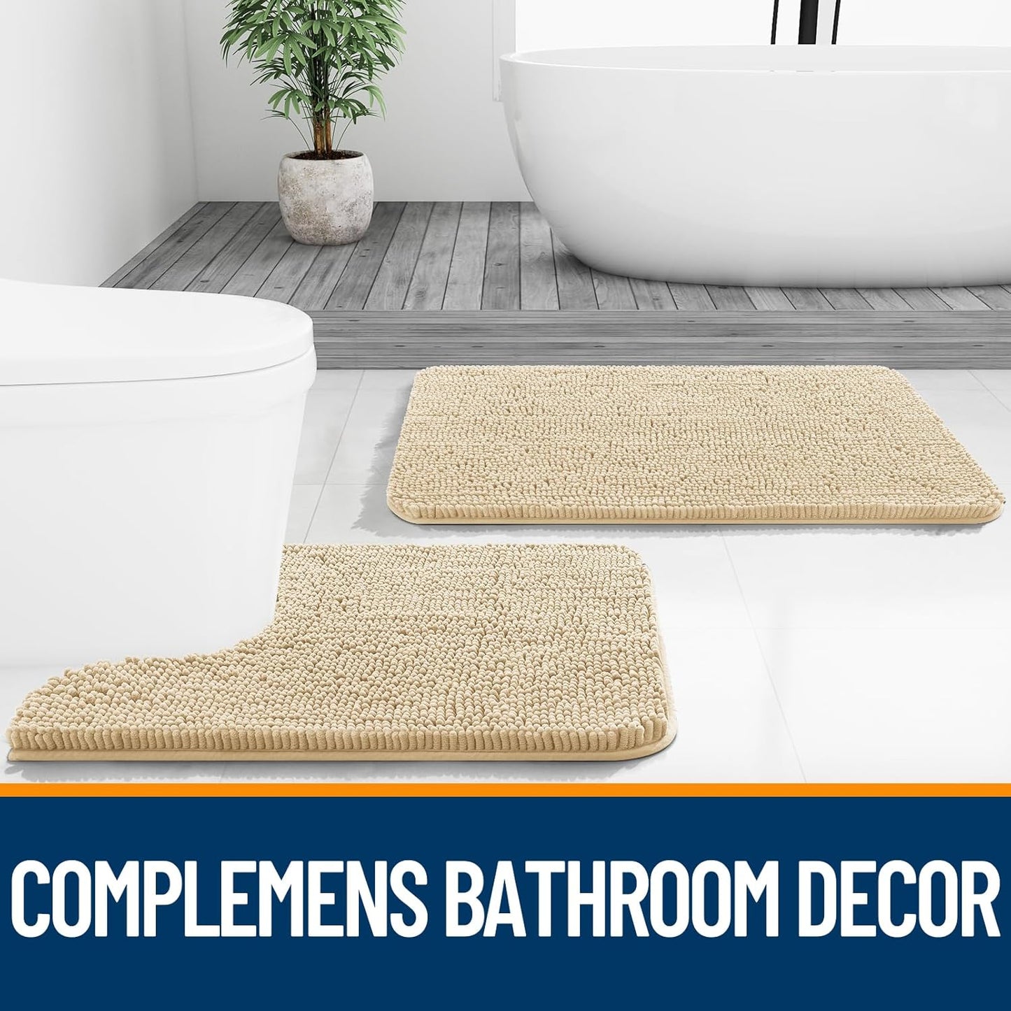OLANLY Bathroom Runner Rugs - Extra Soft Chenille Bath Mats | 47x24, Quick Dry, Machine Washable, Beige