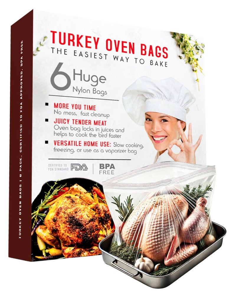 Liquid Solution Oven Bags for Perfect Roasted Turkey Chicken or Veggies, Locks In Juices and Turkey Flavoring, BPA-Free and Oven-Safe, 6 pack (19 x 23 in)