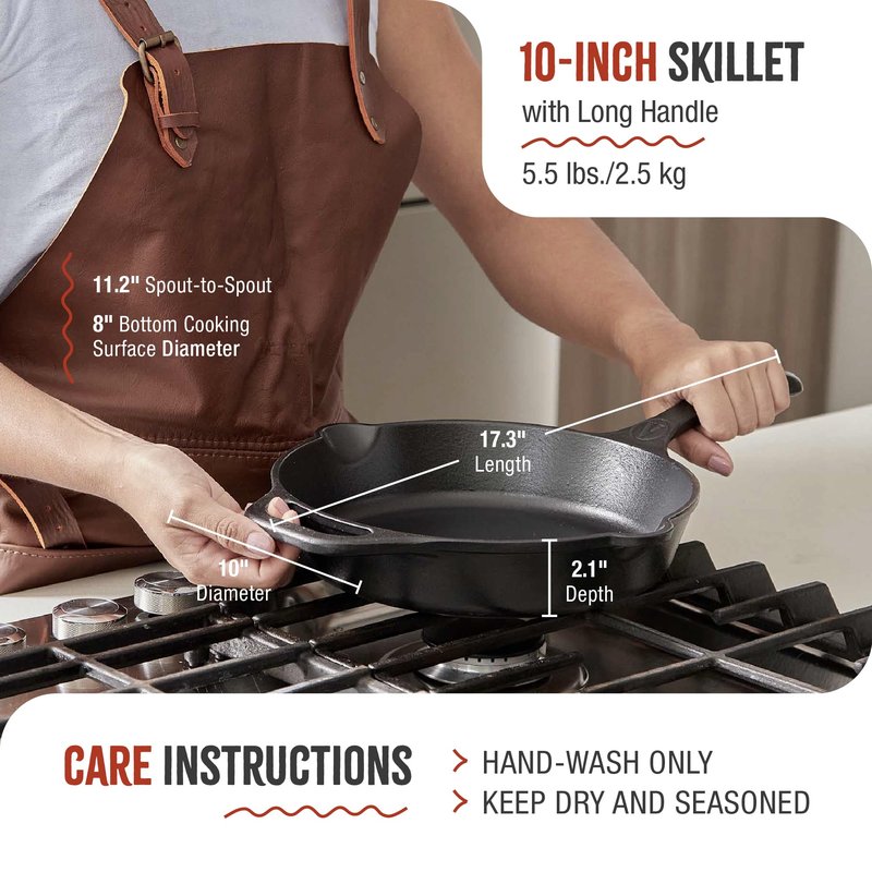 Victoria 10-Inch Cast Iron Skillet, Pre-Seasoned Cast-Iron Frying Pan with Long Handle, Made in Colombia