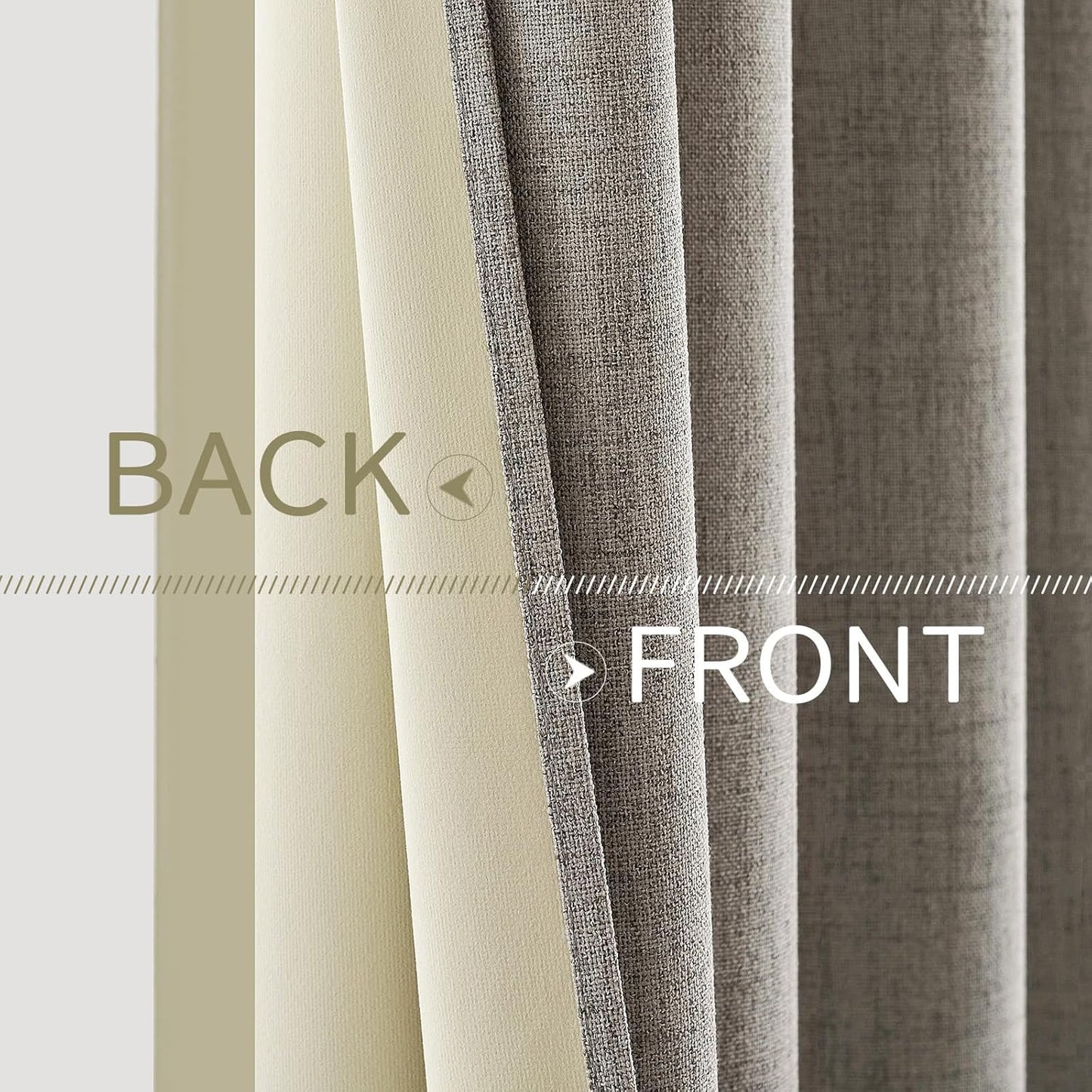 MIULEE Linen Curtains - 100% Blackout Thermal Insulated Drapes - Greige | 52x90 Inches (2 Panels)