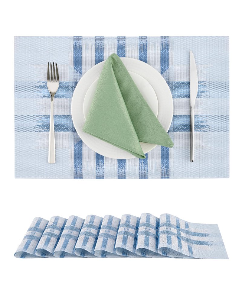 Leetaltree Geometric Print Blue Placemats Set of 8 - Heat Resistant Non-Slip Place mats for Dining Table, Washable Durable PVC Vinyl Woven Table Mats (Geometric Blue, 8)