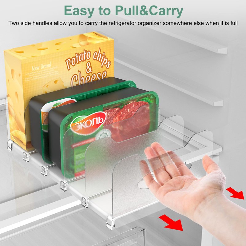 SURETIVIAN Freezer Organizer 12” Visible Fridge Organizer Rack with Removable Dividers and Handles, Freely Adjustable, Fits Refrigerator Frozen Meals, Lunch Meat Box, Cheeses (Black)