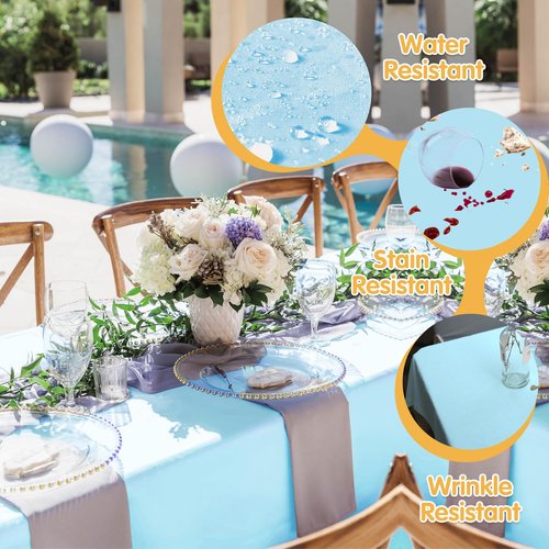 BRILLMAX 8 Pack Light Blue Tablecloths 70 x 120 Inch for 6ft & 8ft Rectangle Tables - 150 GSM Polyester Fabric, Universal Fit, Water, Stain & Wrinkle Resistant Cloth Cover for Wedding Banquet