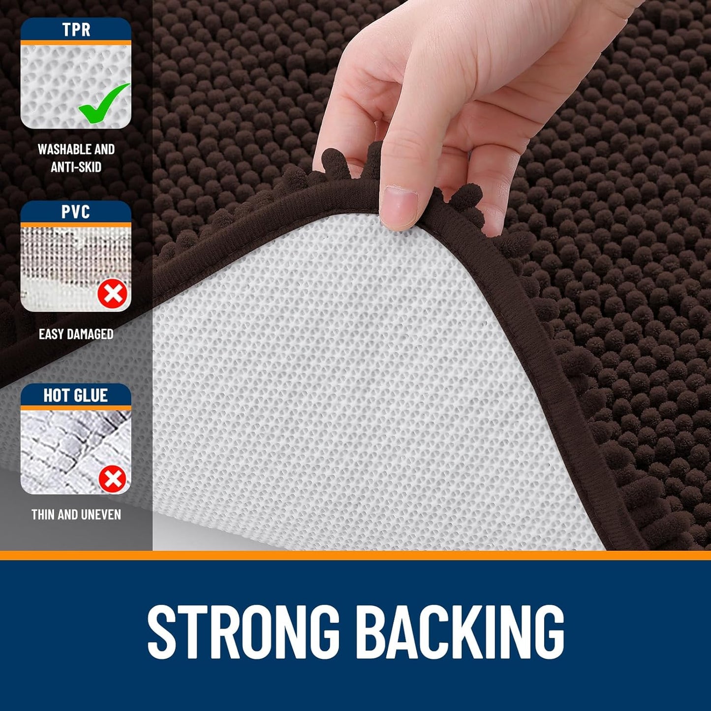 OLANLY Large Bathroom Rugs - Extra Soft Chenille Bath Mats with Rubber Backing | 40x32, Quick Dry, Brown