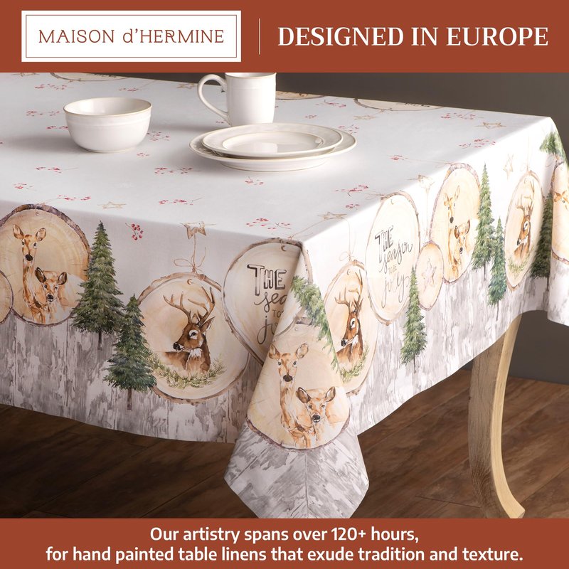Maison d' Hermine Table Cloth Square Table 100% Cotton 60 x 60 Inches Fall Tablecloth Reusable Everyday Use for Thanksgiving Christmas Decorations Dining Farmhouse Party (Mountain Life)
