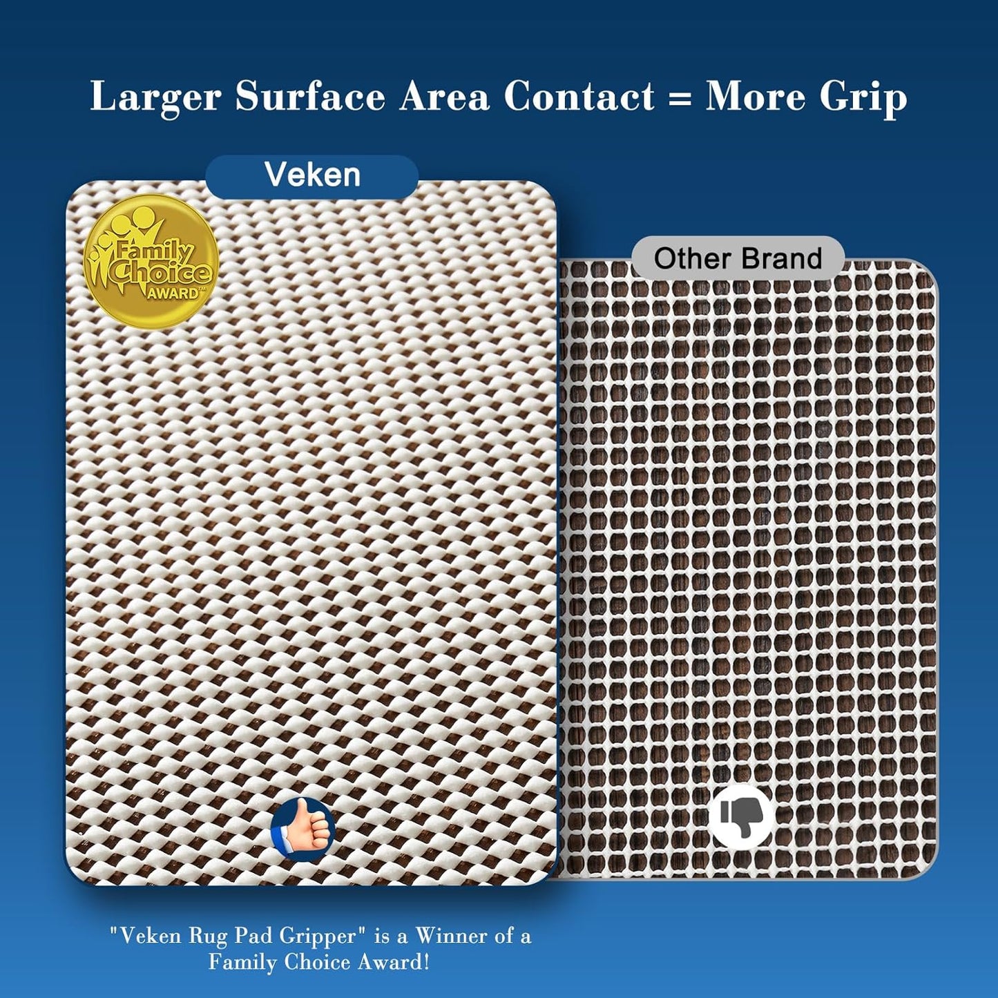 Veken Non-Slip Rug Pad Gripper - 6x6 Ft Thick Area Rug Mat for Hardwood & Tile Floors
