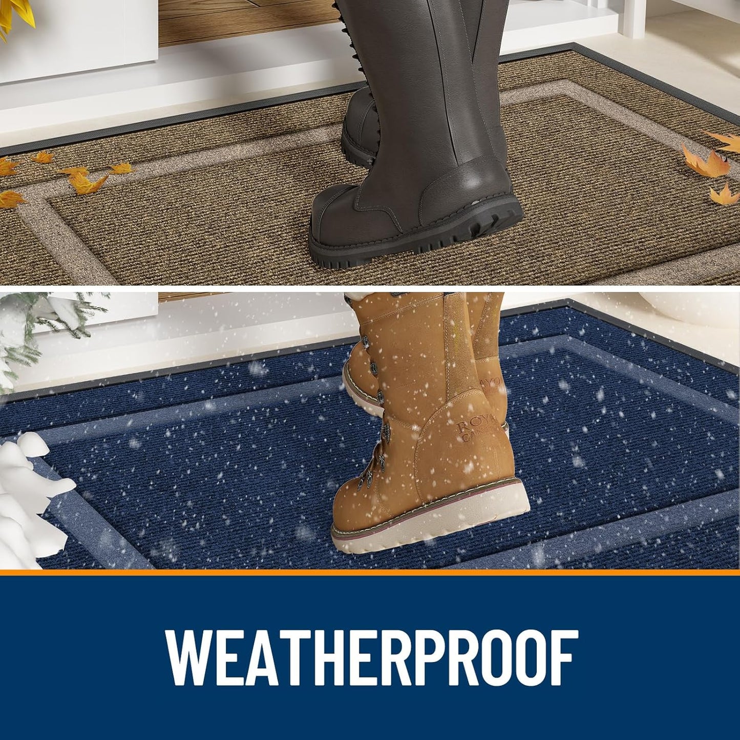 OLANLY Waterproof Front Door Mat - All-Season Indoor/Outdoor Doormat, Sturdy Rubber, Easy Clean | 47x23, Blue