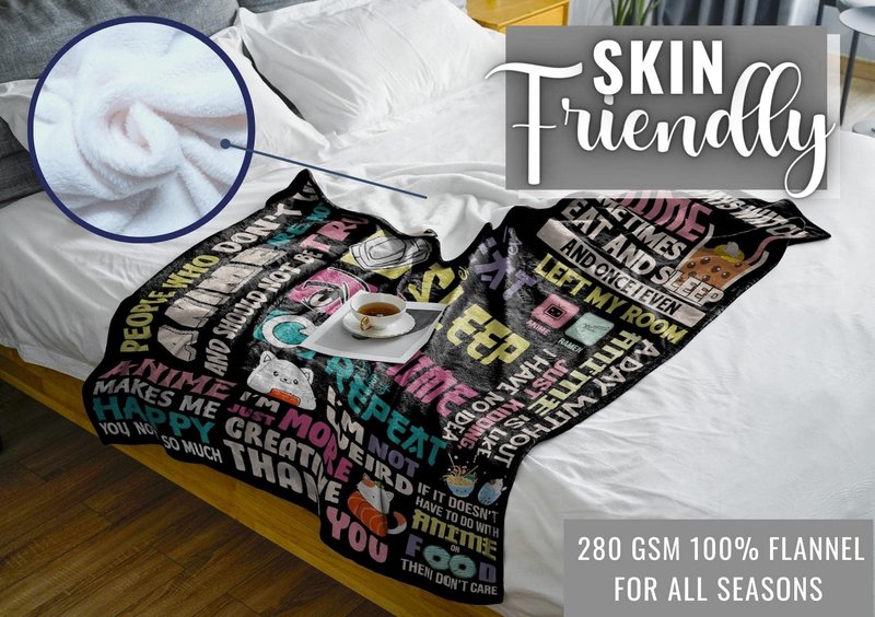 Anime Gifts Throw Blanket, Japan Japanese Kawaii Gift - Eat, 50" x 65"