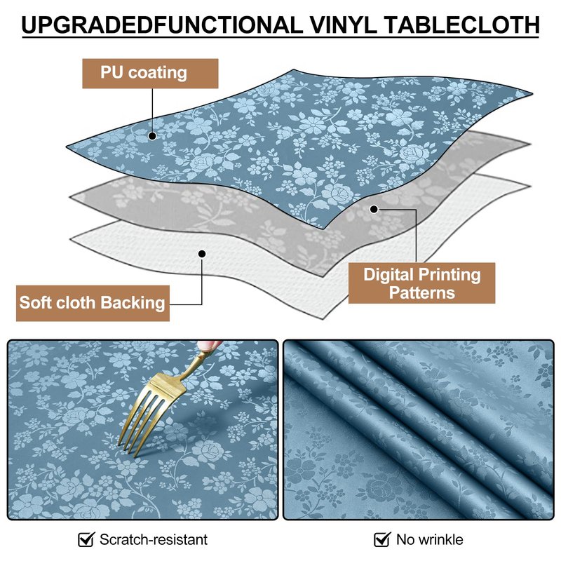 Smiry Rectangle Table Cloth, Waterproof Heavy Duty Vinyl Tablecloths, Wipeable Washable Table Cover for Kitchen and Dining Room (Stone Blue, 60" X 84")