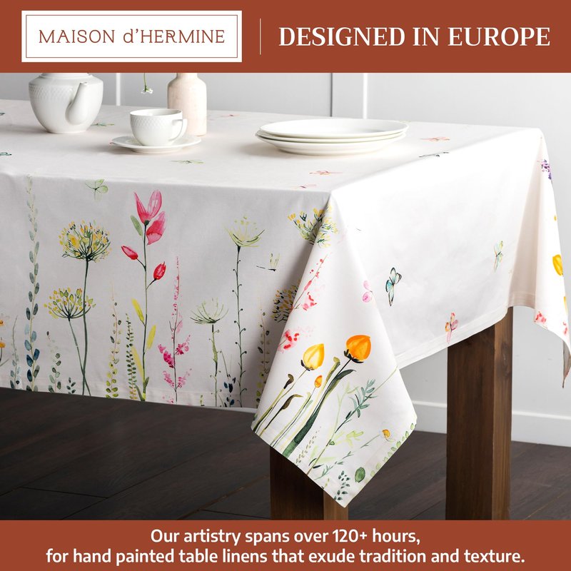 Maison d' Hermine Table Cloth Rectangle Table 100% Cotton 60 x 120 Inches Tablecloth Reusable Decorative for Dining Kitchen Room Farmhouse Home Gifts for Mothers Day Spring Summer - Botanical Fresh