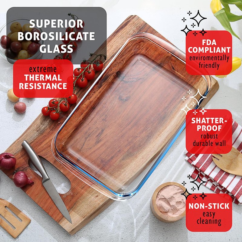 Nestl 8pc Glass Baking Dishes for Oven, Glass Food Storage Containers with Lids, Leakproof Casserole Dishes for Oven with Lid, Cooking, Microwave Oven Freezer Safe Bakeware, 9x13 Lasagna Pan Black
