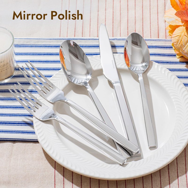 KINGSTONE Silverware Set, 40-Piece Flatware Cutlery Set Premium Stainless Steel, Service for 8, for Kitchen, Home, Wedding, Party, Mirror Polished and Dishwasher Safe