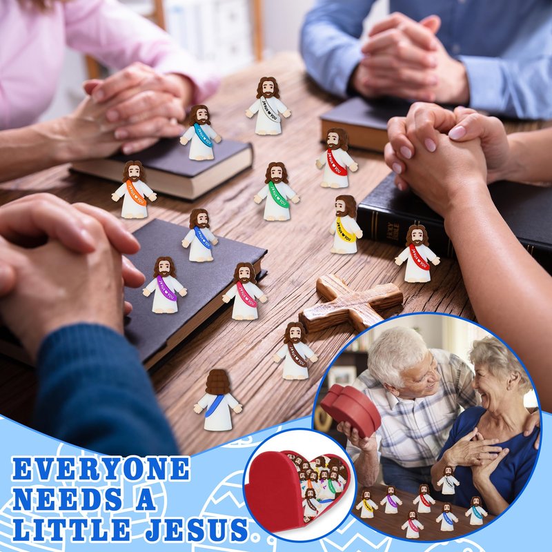 Bamamon 30 Pcs Little Jesus Figures, Mini Jesus Figurines in Bulk Easter Jesus Loves You Tiny Christ Toys to Hide and Seek Sunday School Religious Party Favors Baptism Gifts for Easter Egg Stuffers