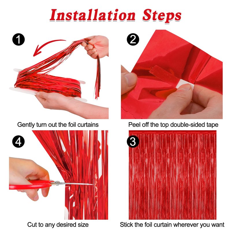 12 Pack Red Curtains, 3.28 FT x 7.05 FT Party Streamer, Metallic Party Backdrop Valentines Day Streamer Foil Curtains, Fringe Tinsel for Red Party Decor Casino Theme Decorations Party Supplies